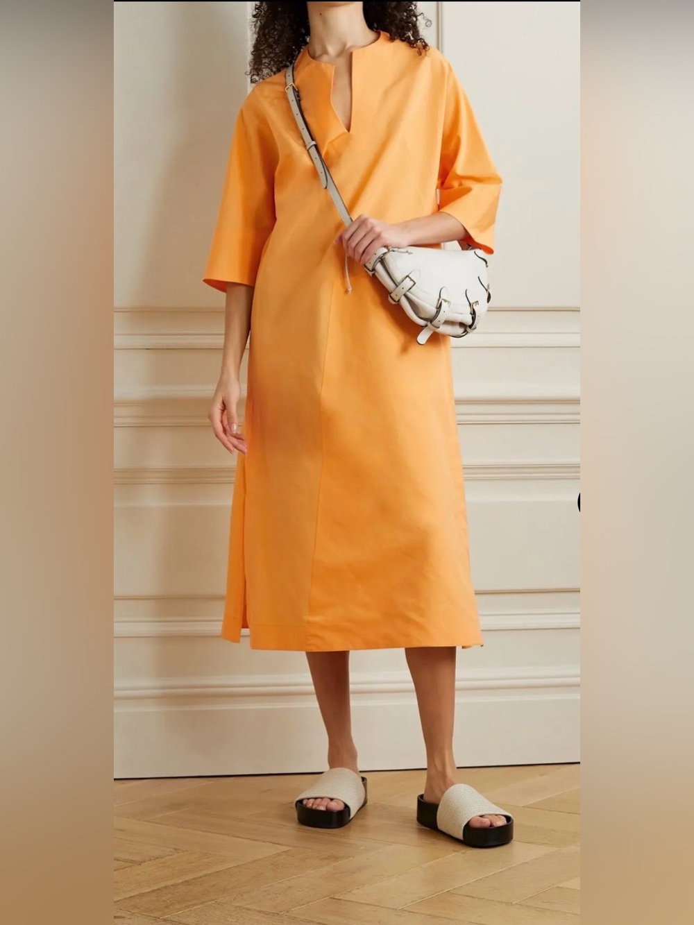 Akris Cotton Mulberry Silk Blend Poplin Midi Dress Orange Size 12 $1990 Designer